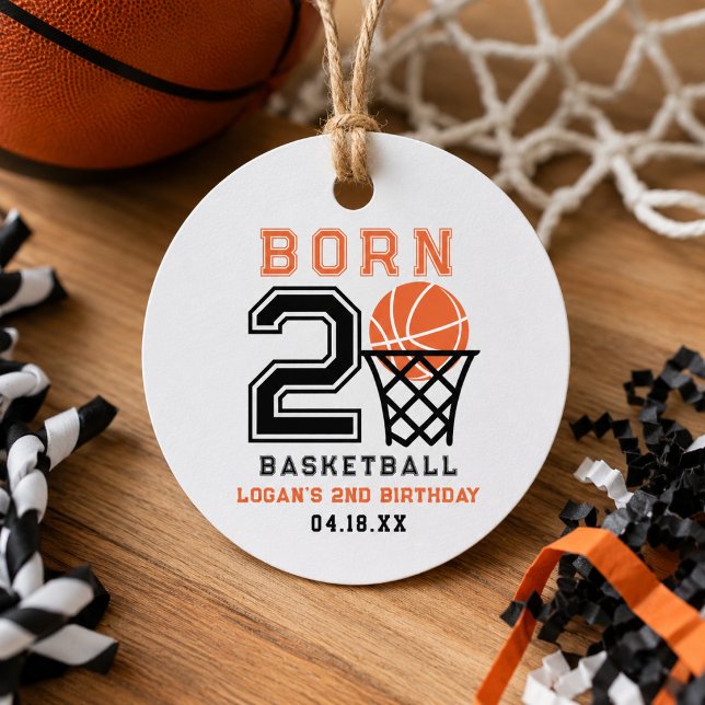 Född för basket | Sportig pojkes 2-årsdag Gåvor Etiketter (Born 2 Basketball | Sports Boy's 2nd Birthday Favor Tags)