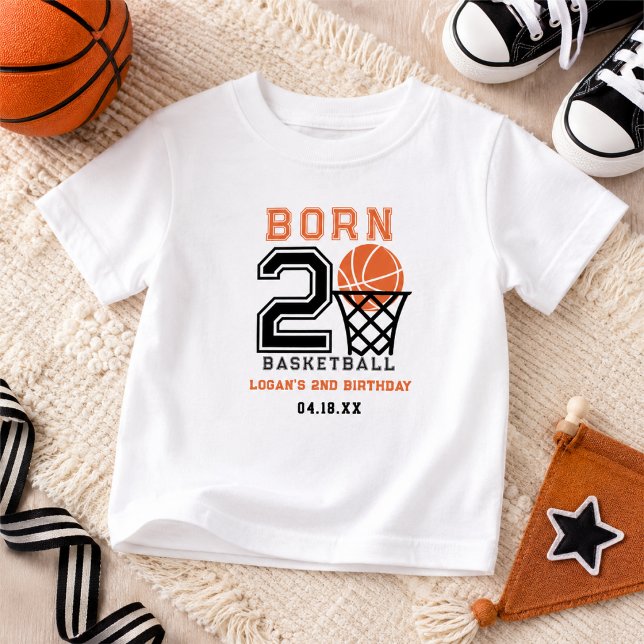 Född för basket | Sportig pojkes 2-årsdag T Shirt (Born 2 Basketball | Sports Boy's 2nd Birthday Baby T-Shirt)