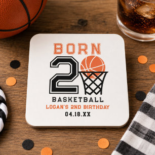 Född för basket Sportig pojkes 2-årsdag Underlägg Papper Kvadrat