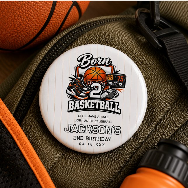 Född för basket | Sporttematisk 2-årsdag Knapp (Born 2 Basketball | Sports Themed 2nd Birthday Button
)