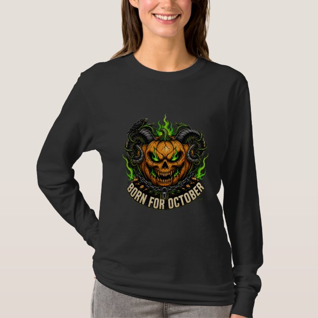 Född för oktober Halloween-tröja T Shirt (Framsida)