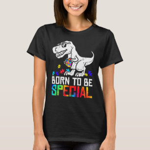 Född för Speciella Trex Dino Autism Awareness Todd T Shirt