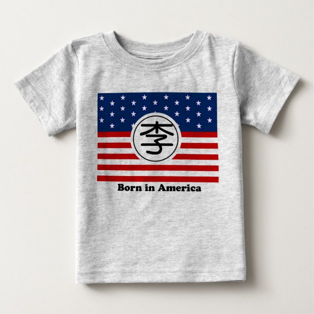 Född i America Baby Shirt - China Surname Li Tee Shirt (Framsida)