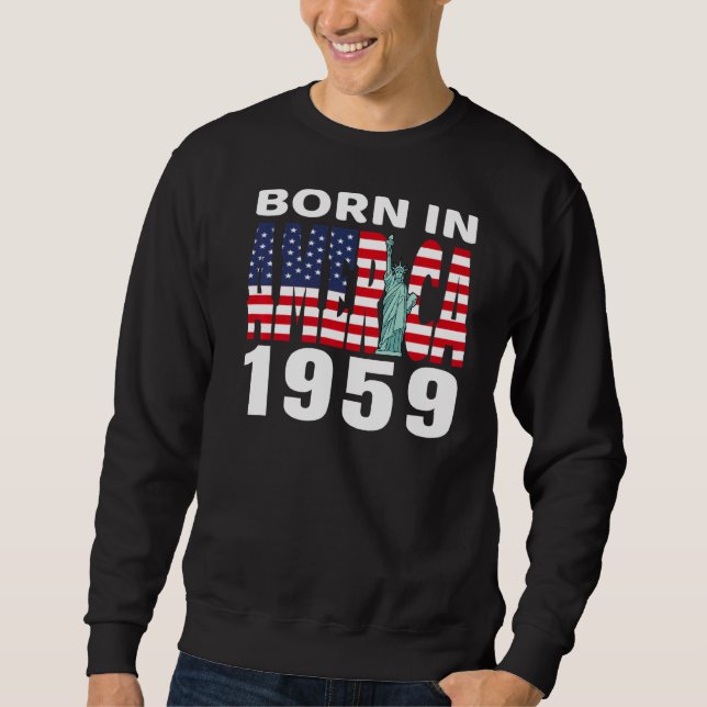 Född i Amerika 1959 Pride American USA flagga Lång Ärmad Tröja (Framsida)