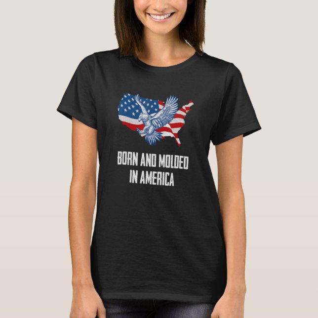 Född i Amerika Patriotic 4 juli P T Shirt (Framsida)