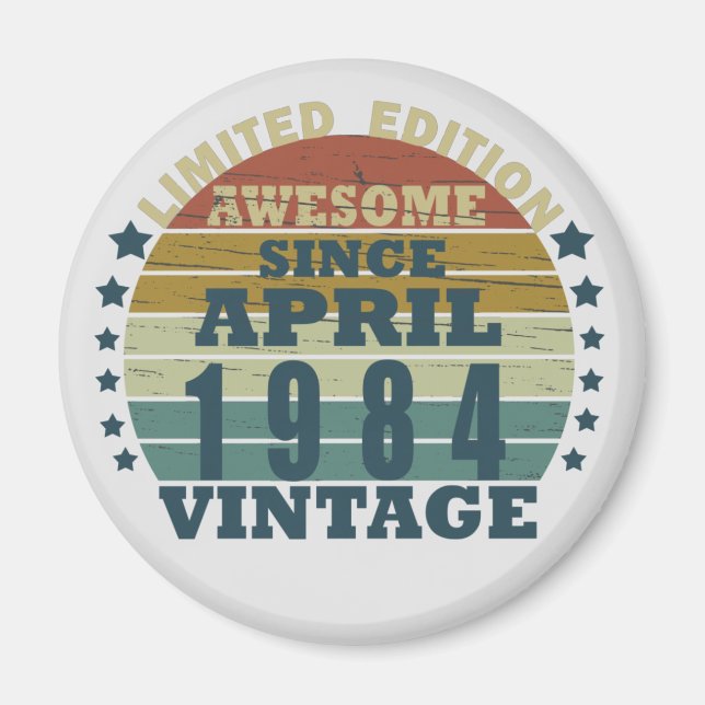 född i april 1984, vintage födelsedag magnet (Framsidan)