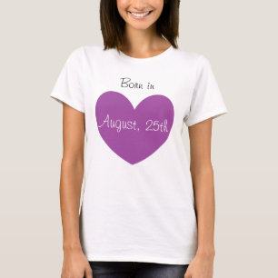 Född i Augusti Personlig Lila Heart Print T-shirt