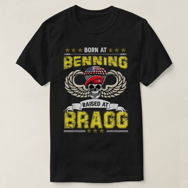 Född i Benning Razed Fort Bragg Airborne Veteran T Shirt (Design framsida)