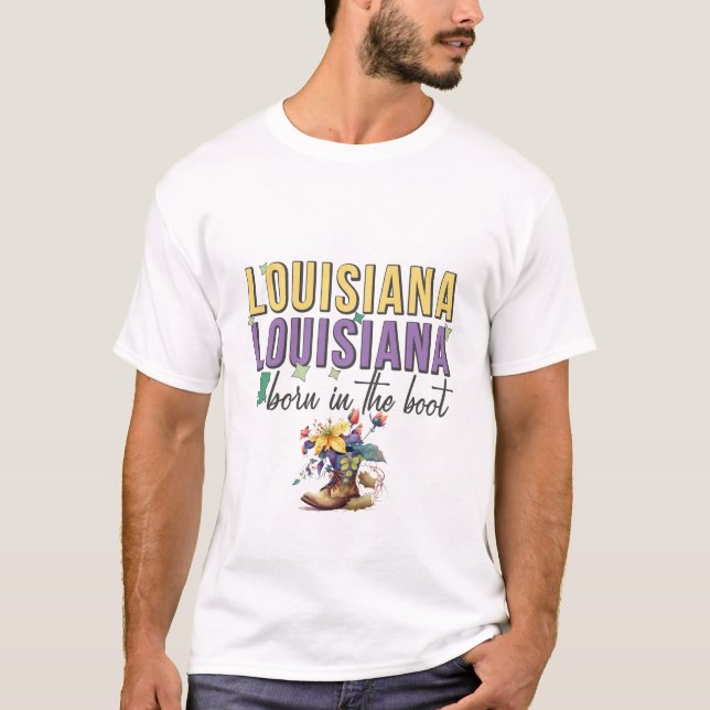 Född i Boot Mardi Gras T-Shirt (Framsida)