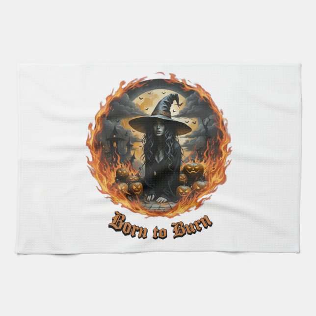 Född i Burn Witch Kitchen Towel Design Kökshandduk (Horisontell)
