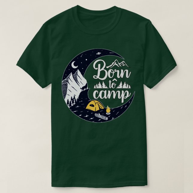 Född i Camp Mountain Varg Måne T Shirt (Design framsida)