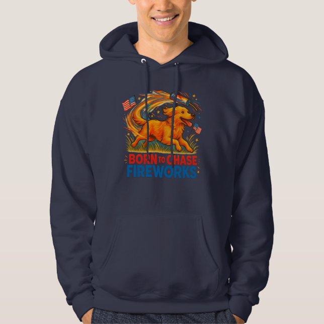 Född i Chase Fireworks | Patriotic Golden Retriev Hoodie (Framsida)