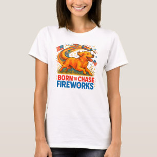 Född i Chase Fireworks   Patriotic Golden Retriev T Shirt