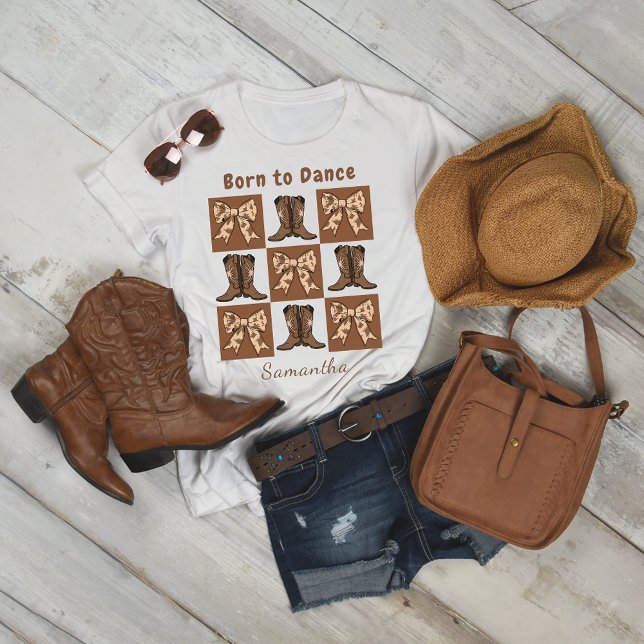 Född i Dance Block Stil Boots Bows T-Shirt (Skapare uppladdad)