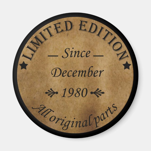 född i december 1980, vintagens födelsedag magnet (Framsidan)