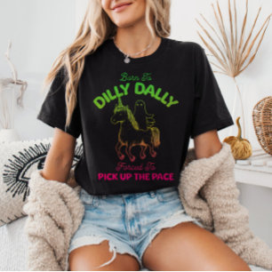 Född i Dilly Dally Gradient Ghost Riding Unicorn T Shirt