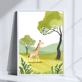 Född i Explore | Giraffe Watercolor Nursery Art Poster