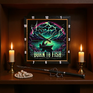 Född i Fish Stormy Vatten Angler Fyrkantig Klocka