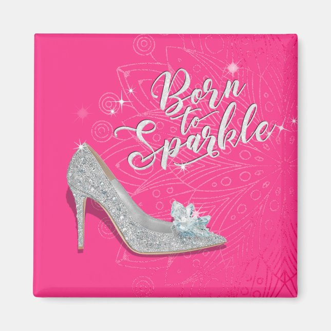 Född i Gnistra Cinderella Slipper Shoe Glitter Magnet (Framsidan)