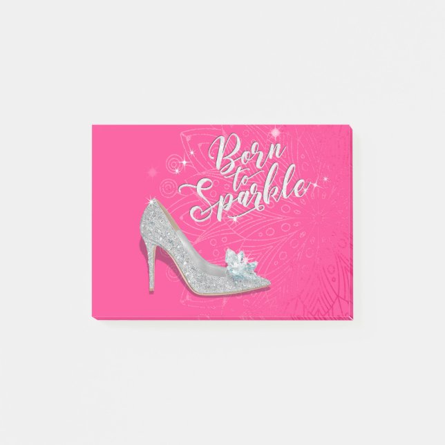 Född i Gnistra Cinderella Slipper Shoe Glitter Post-it Block (Framsida)