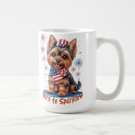 Född i Gnistra - Cute Patriotic Yorkie 4:e Jul Kaffemugg