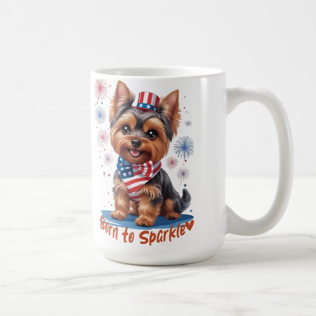 Född i Gnistra - Cute Patriotic Yorkie 4:e Jul Kaffemugg (Höger)