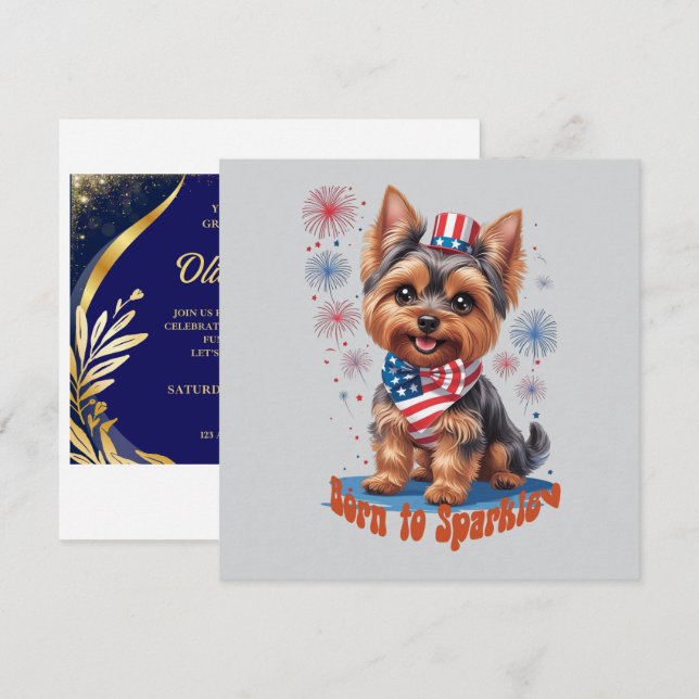 Född i Gnistra - den 4 juli i Party inbjudan att l (Fram/baksida)