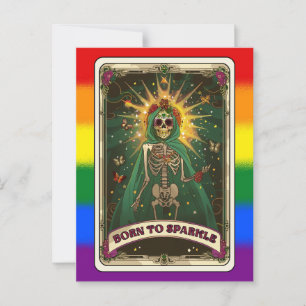Född i Gnistra Tarot LGBT Pride Skeleton Vykort