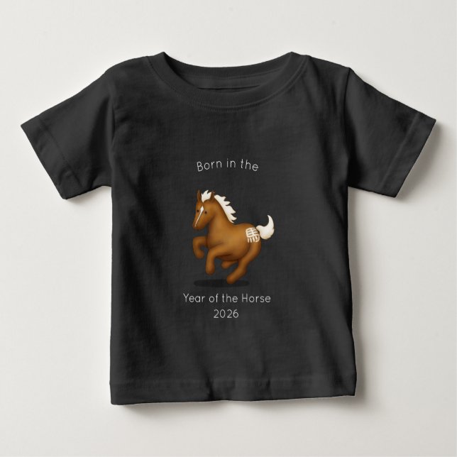 Född i Hästen år Svart T Shirt (Framsida)