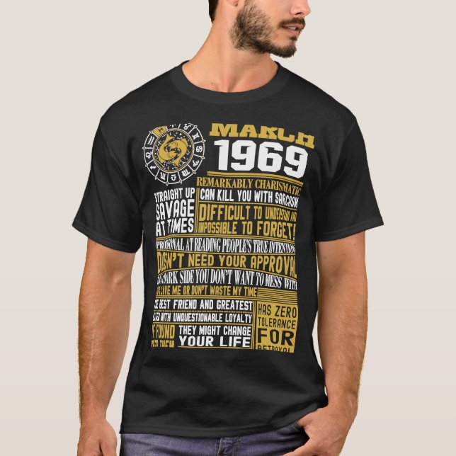 Född i mars 1969 52 år Pisces Zodiac Si T Shirt (Framsida)