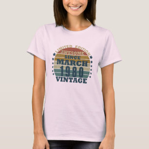 född i mars 1980 vintage födelsedag t shirt