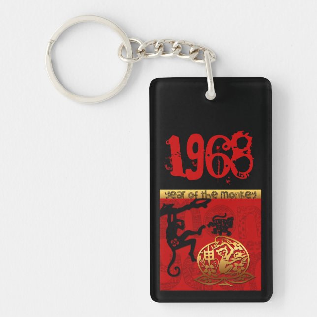 Född i Monkey Year 1968 Zodiac Monogram Keychain (Framsidan)