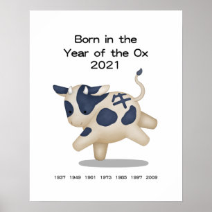 Född i Ox Chinese Zodiac Sign Poster
