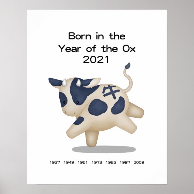 Född i Ox Chinese Zodiac Sign Poster (Framsidan)