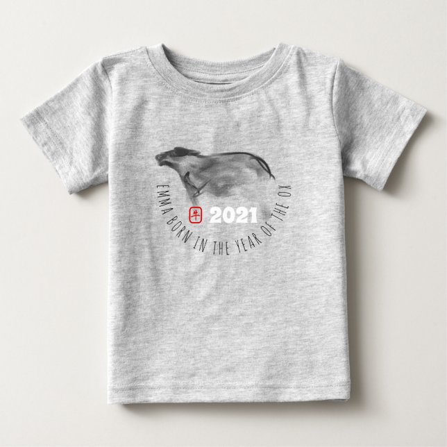 Född i OX Kinesiskt nyår 2021 Baby Tee (Framsida)