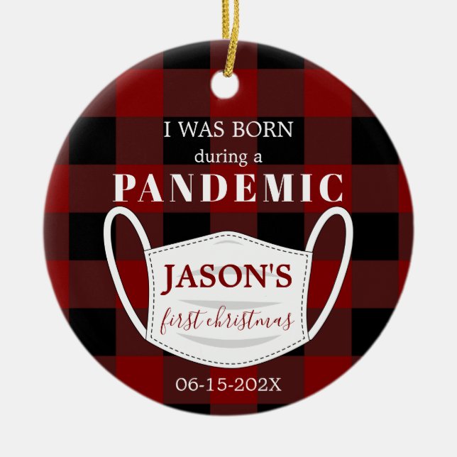 Född i Pandemifoto från Baby vid jul Julgransprydnad Keramik (Framsidan)