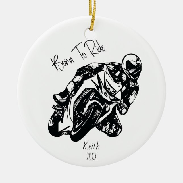 Född i Ride Personlig Namn Julgransprydnad Keramik (Framsidan)