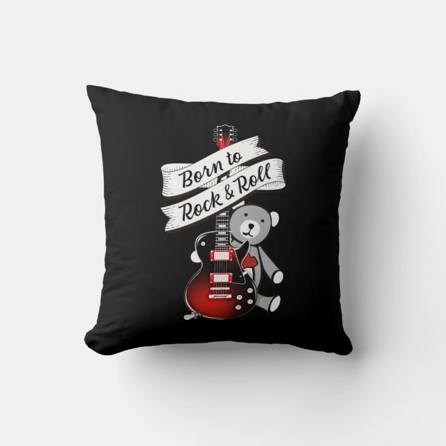 Född i Rock and roll Baby Bear Kids Guitar Music Kudde (Framsida)