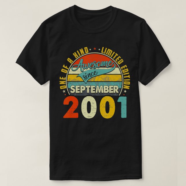 Född i september 2001 19:e födelsedagen Gift Retro T Shirt (Design framsida)