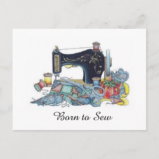 Född i Sew. Sewing Maskin. Vykort (Framsida)