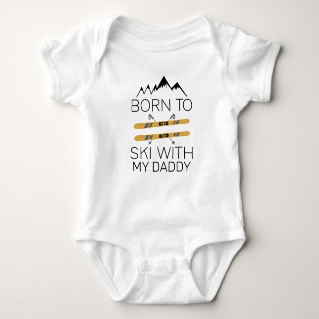 Född i Ski med pappa - Ski Baby - Skier T Shirt (Framsida)