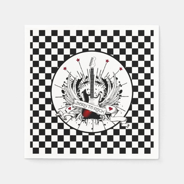 Född i Sten & Roll Guitar Rocker Metall Musician Pappersservett (Framsidan)
