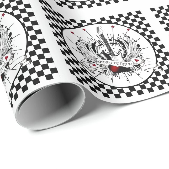 Född i Sten & Roll Guitar Rocker Musician Gift Wr Presentpapper (Rullad Hörn)