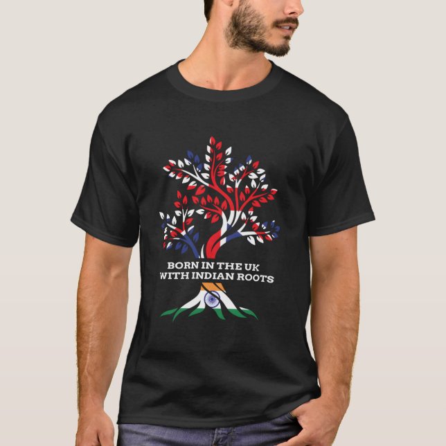 Född I Storbritannien Med Indiska Rötter Indisk En T Shirt (Framsida)