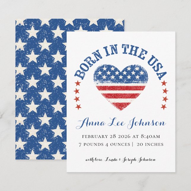 Född i USA Födelsekungörelse Julkort (Fram/baksida)