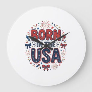 Född i USA Patriotisk Vintage T-Shirt Design_1 Stor Klocka