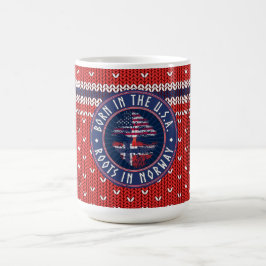 "Född i USA · Rötter i Norge" Blå med Tröja Kaffemugg