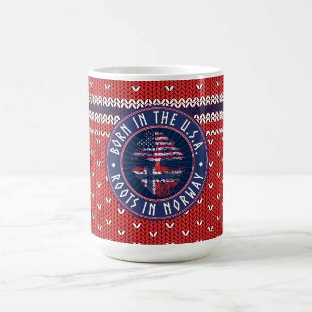 "Född i USA · Rötter i Norge" Blå med Tröja Kaffemugg (Center)