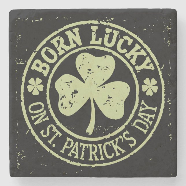 Född Lucky på St Patricks dag irländska födelsedag Stenunderlägg (Framsidan)