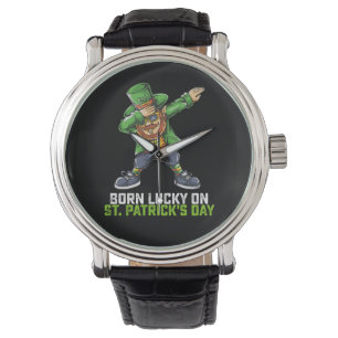 Född Lucky på St Patrick's Day Dabbing födelsedag Armbandsur
